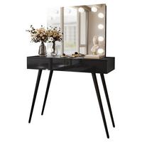 SCHMINKTISCH SIENNA LOFT ELITE mit Spiegel PUSH OPEN - Schwarz Hochglanz/Schwarz, Holzwerkstoff (100/81/42cm)