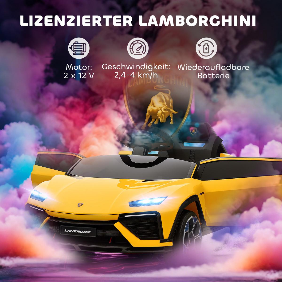 KINDER-ELEKTROAUTO 12V Kinderauto mit 2,4 GHz Fernbedienung, 2 Motor LED, Musik - Gelb, Kunststoff (101.5/49/43cm) - AIYAPLAY
