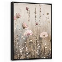 LEINWAND Bilder mit Rahmen - Blumen - Rosa - Modern - Beige - 30x40 - Beige, Textil (30/40cm) - MuchoWow
