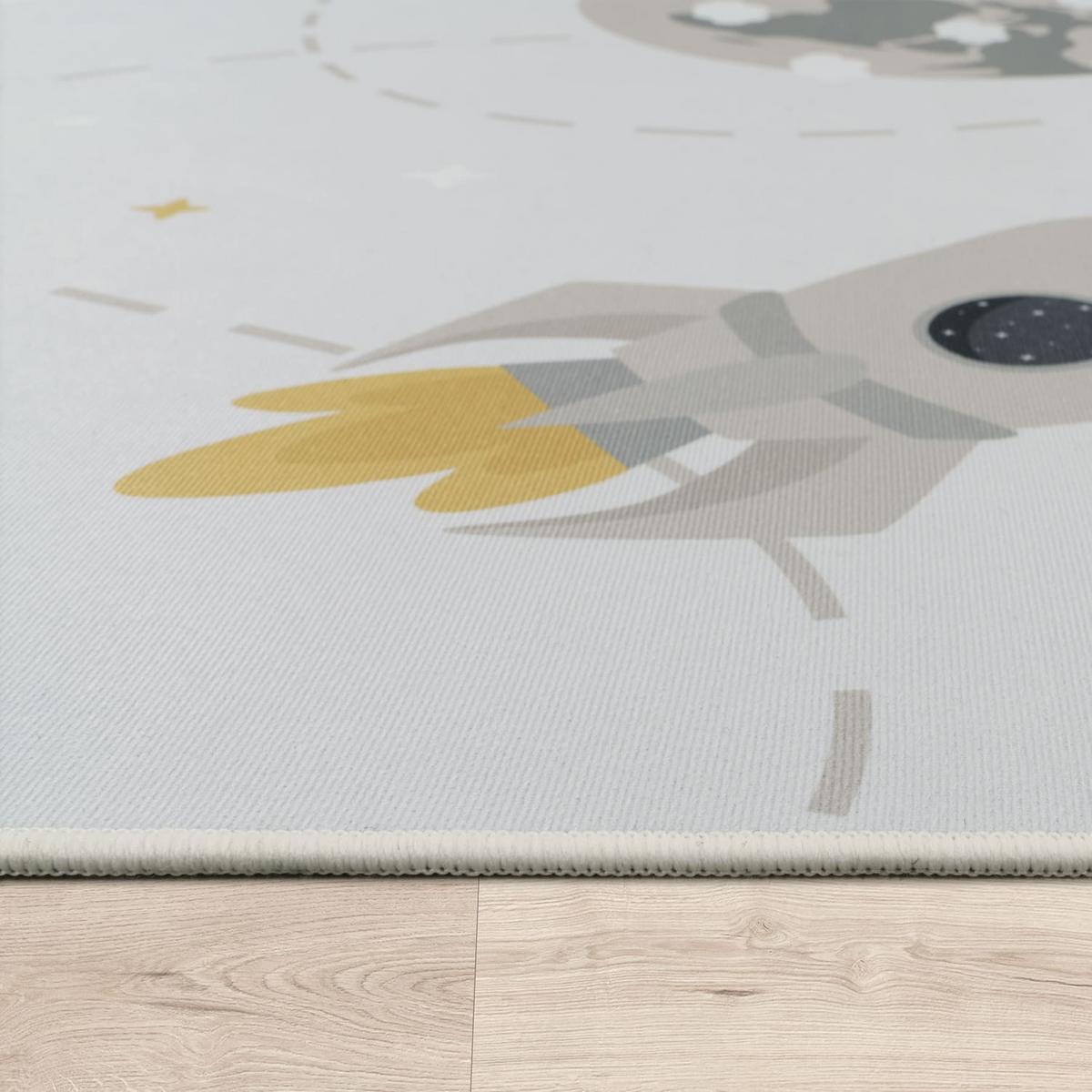 KINDERTEPPICH Waschbar, mit Raketen-Motiv, Creme, 140 x 200 cm - Creme, Textil (200/140cm) - KADIMA DESIGN