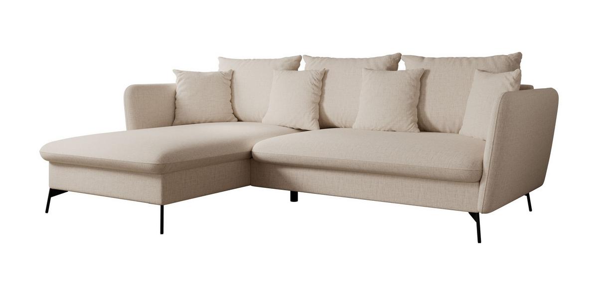 ECKSOFA FERRO Creme Chenille mit Schlaffunktion - Creme, Holz (258/167cm) - MASSENO
