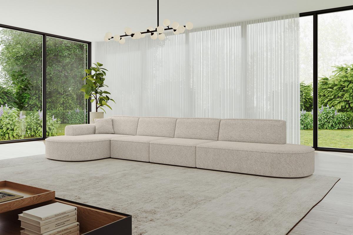 ECKSOFA Ottomane Links MARI-L3 - 413x171x79 cm Beige Tissu - Beige/Schwarz, Holzwerkstoff/Kunststoff (413/171cm) - ALTDECOR