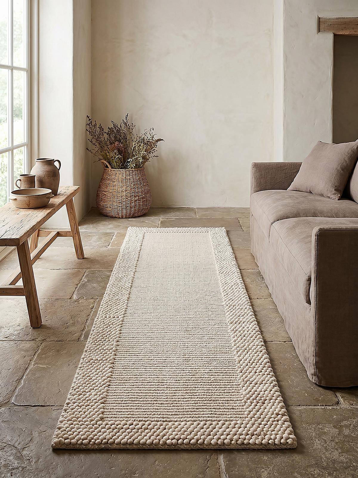 WOLLTEPPICH MOAT, mit Bordüre, Beige-Natur, 60 x 230 cm - Beige, Textil (60/230cm) - KADIMA DESIGN