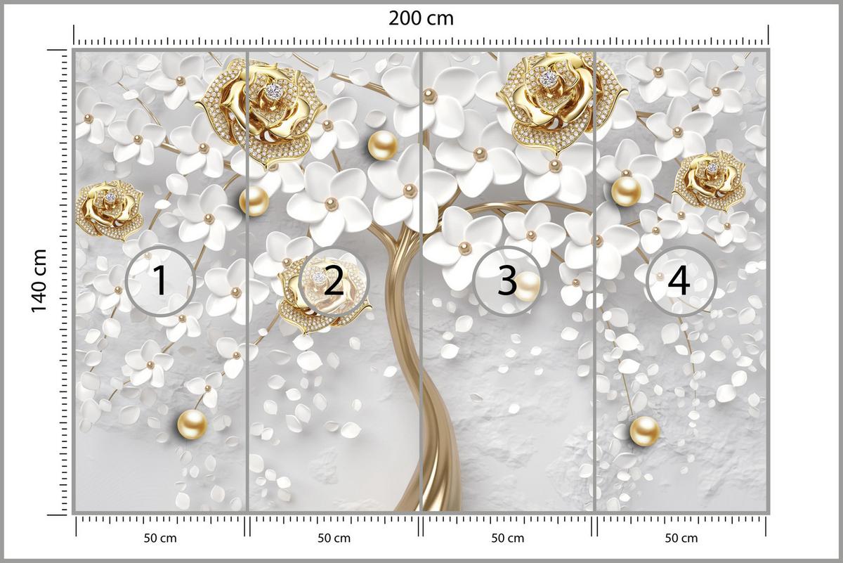 FOTOTAPETE für Wohnzimmer Abstrakte Rosen Baum Blumen Räumliche Äste Zweige 200x140 - Gelb/Weiß, Papier (200/140cm) - Muralo