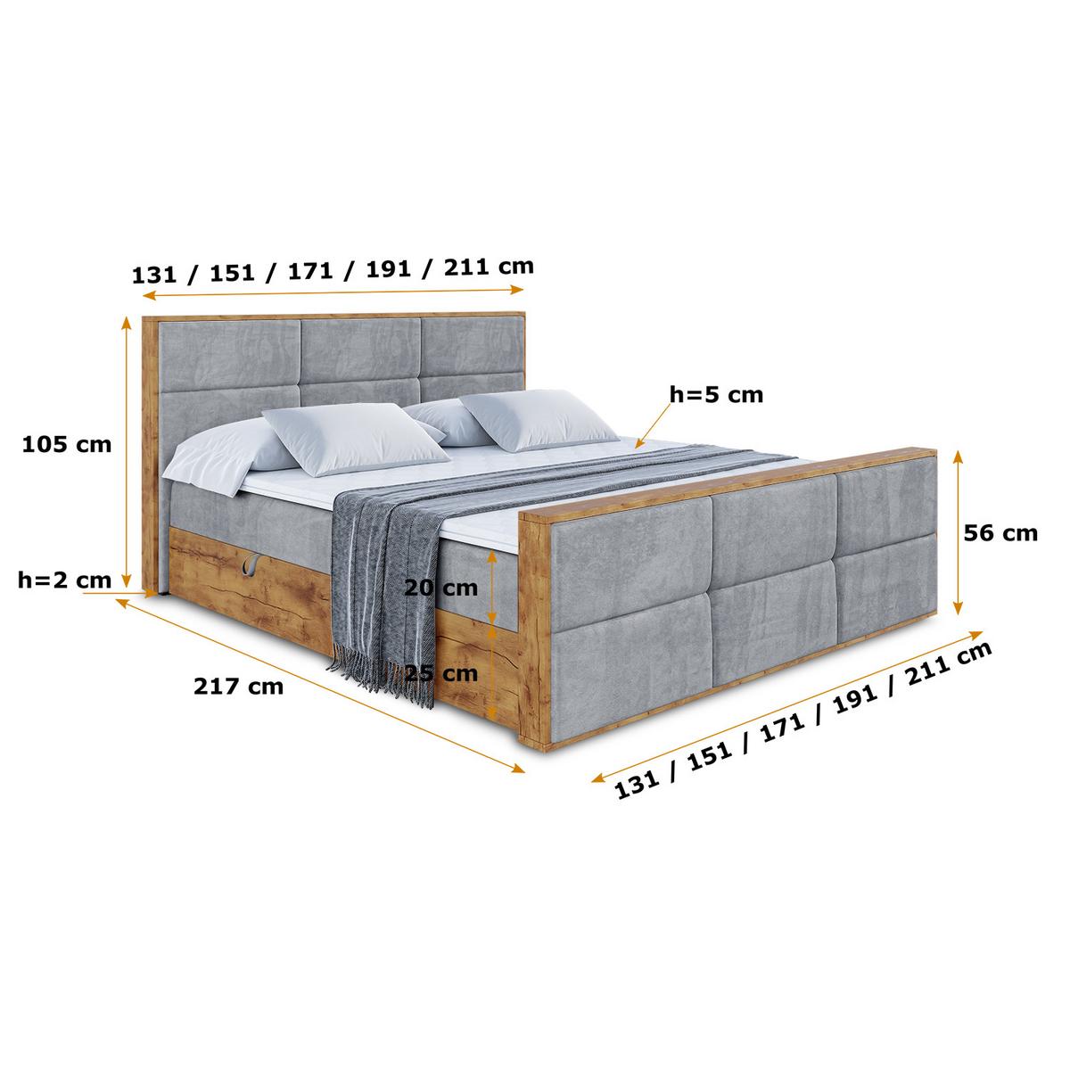BOXBETT mit Matratze H3 und Lattenrost - LOLLI1-Z - 180x200 - Grau Casablanca - Grau, Holzwerkstoff (180/200cm) - ALTDECOR
