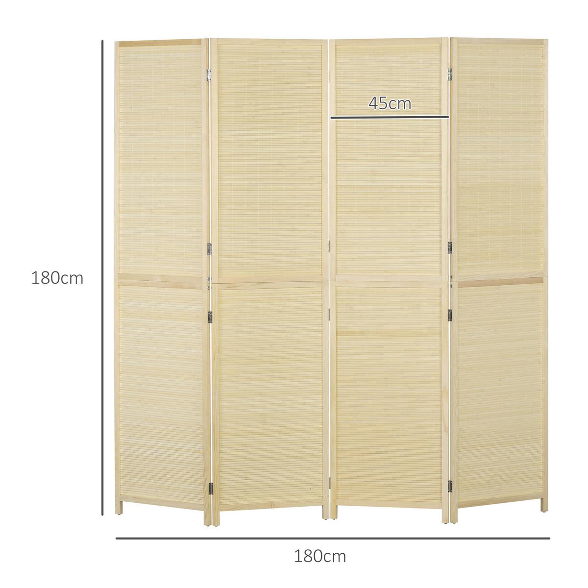 PARAVENT 4 TLG. 180 x 180 cm Faltbar aus Bambus Natur - Naturfarben, Naturmaterialien (1.6/180/180cm) - HOMCOM