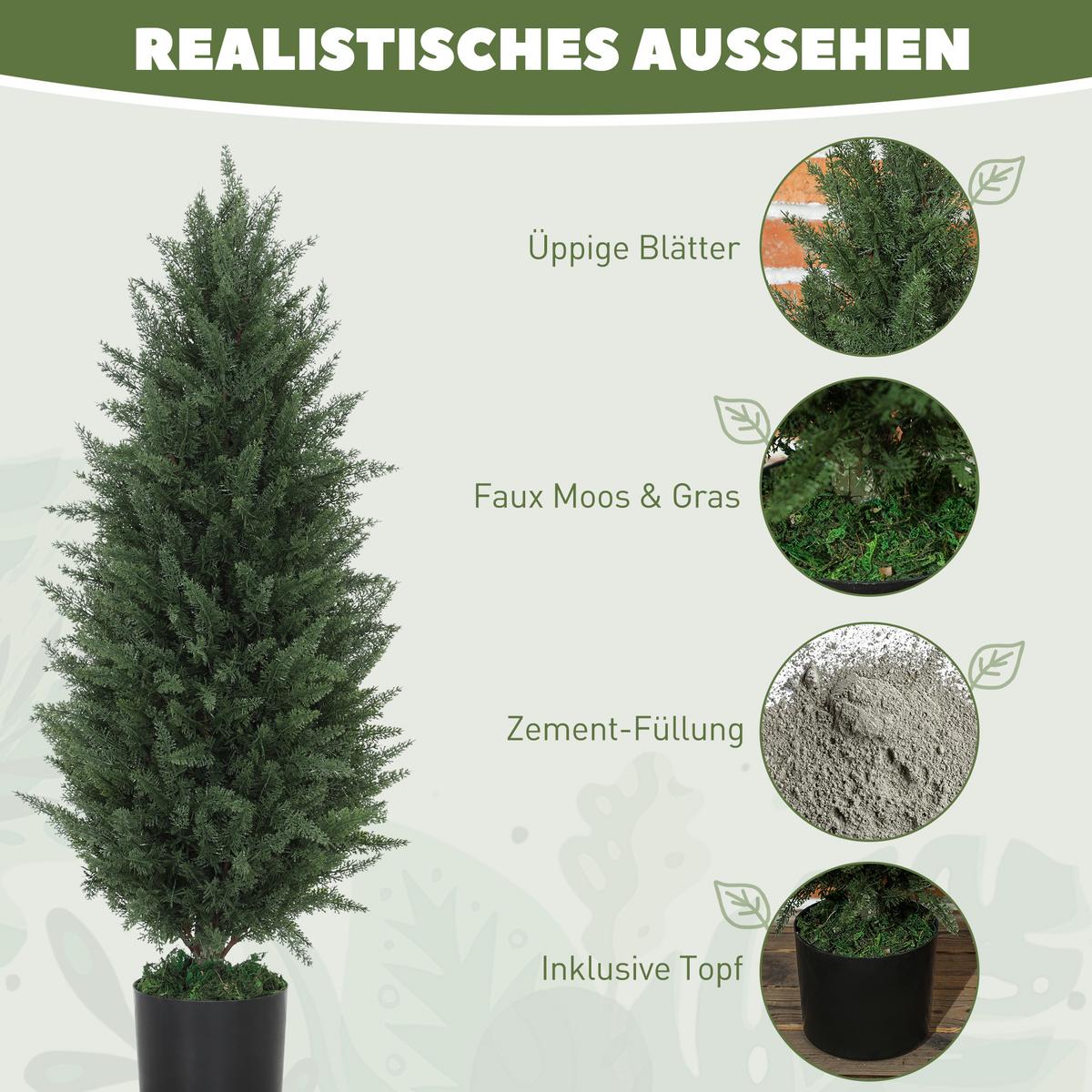 KÜNSTLICHE Zypressen 2er-Set groß 90 cm Kunstpflanze im Topf für Wohnzimmer - Grün, Kunststoff (90cm) - HOMCOM