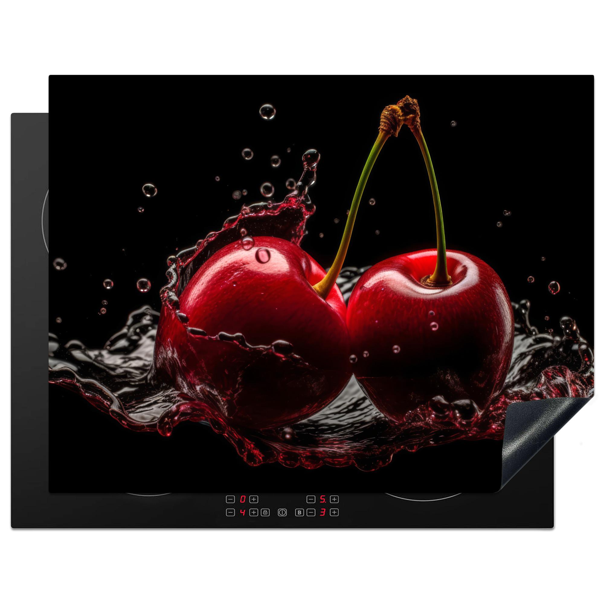 HERDABDECKPLATTE Kirsche - Rot - Frucht - Wasser - Schwarz Induktionsmatte 77x59 cm - Kirschrot, Kunststoff (77/59/0.2cm) - MuchoWow