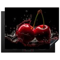 HERDABDECKPLATTE Kirsche - Rot - Frucht - Wasser - Schwarz Induktionsmatte 77x59 cm - Kirschrot, Kunststoff (77/59/0.2cm) - MuchoWow