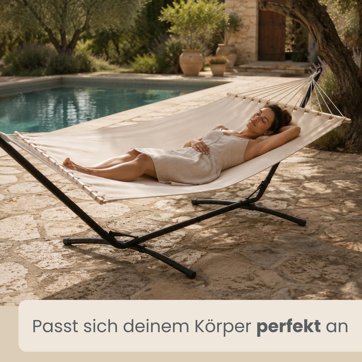 XL HÄNGEMATTE mit Gestell 310/100 cm, Beige/Schwarz - Schwarz, Metall (100/96/310cm) - Amanka