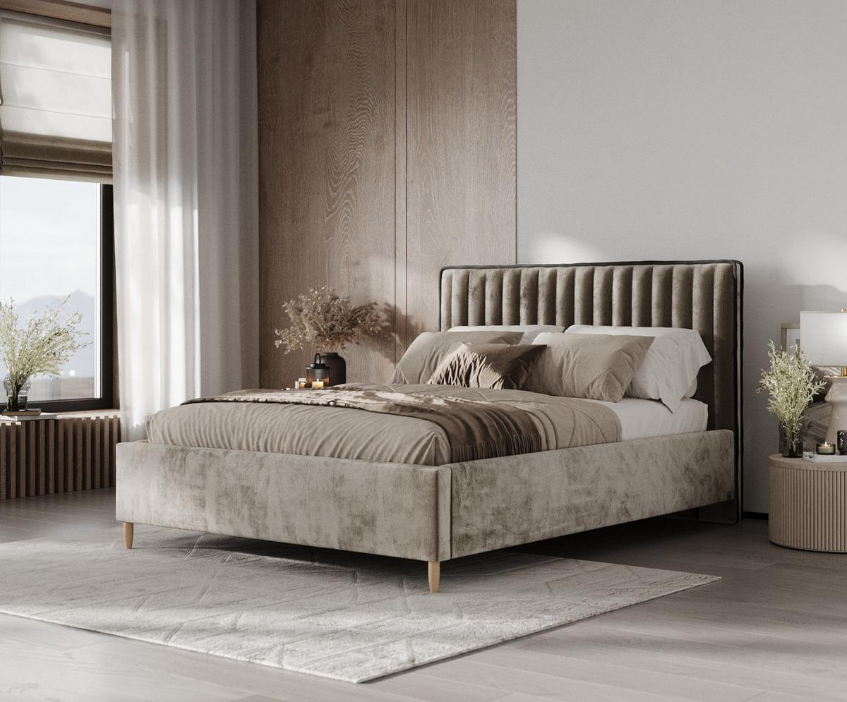 POLSTERBETT Aria 160/200 cm Beige im Lotta Stoff - Beige/Naturfarben, Holz/Holzwerkstoff (160/200cm) - AltaBeds