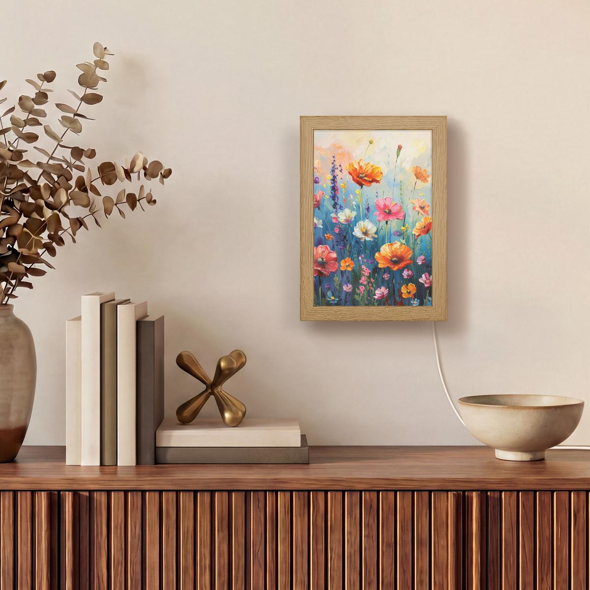 WANDLEUCHTE Blumen - Natur - Aquarell - Kunst 15x20 cm - Multicolor, Holzwerkstoff (15/20/8cm) - OnlyWow