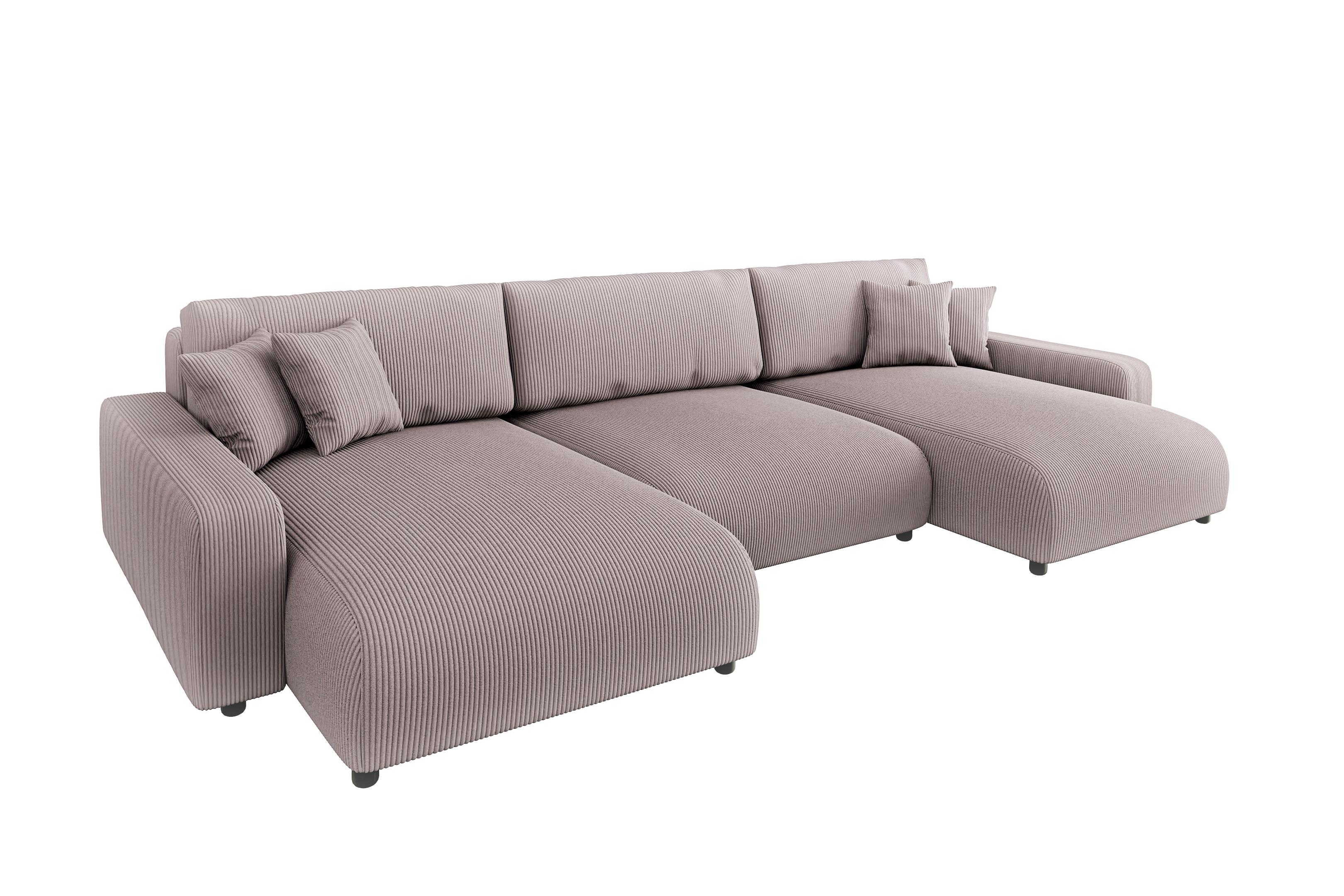 WOHNLANDSCHAFT Emma Puderrosa Cord - Pink/Schwarz, Holz/Kunststoff (332/78/170cm) - S-Style Möbel