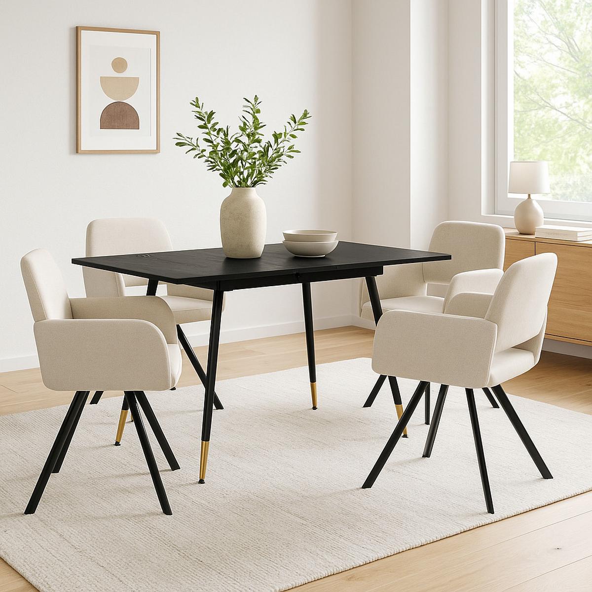 ESSTISCH Schwarz Marmormuster rechteckig ausziehbar 120-160/80/75cm - Schwarz, Holz/Metall (80/120/75cm) - Urban Meuble