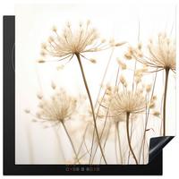 HERDABDECKPLATTE Blumen - Weiß - Sonnenlicht Induktionsmatte 78x78 cm - Ecru, Kunststoff (78/78/0.2cm) - MuchoWow