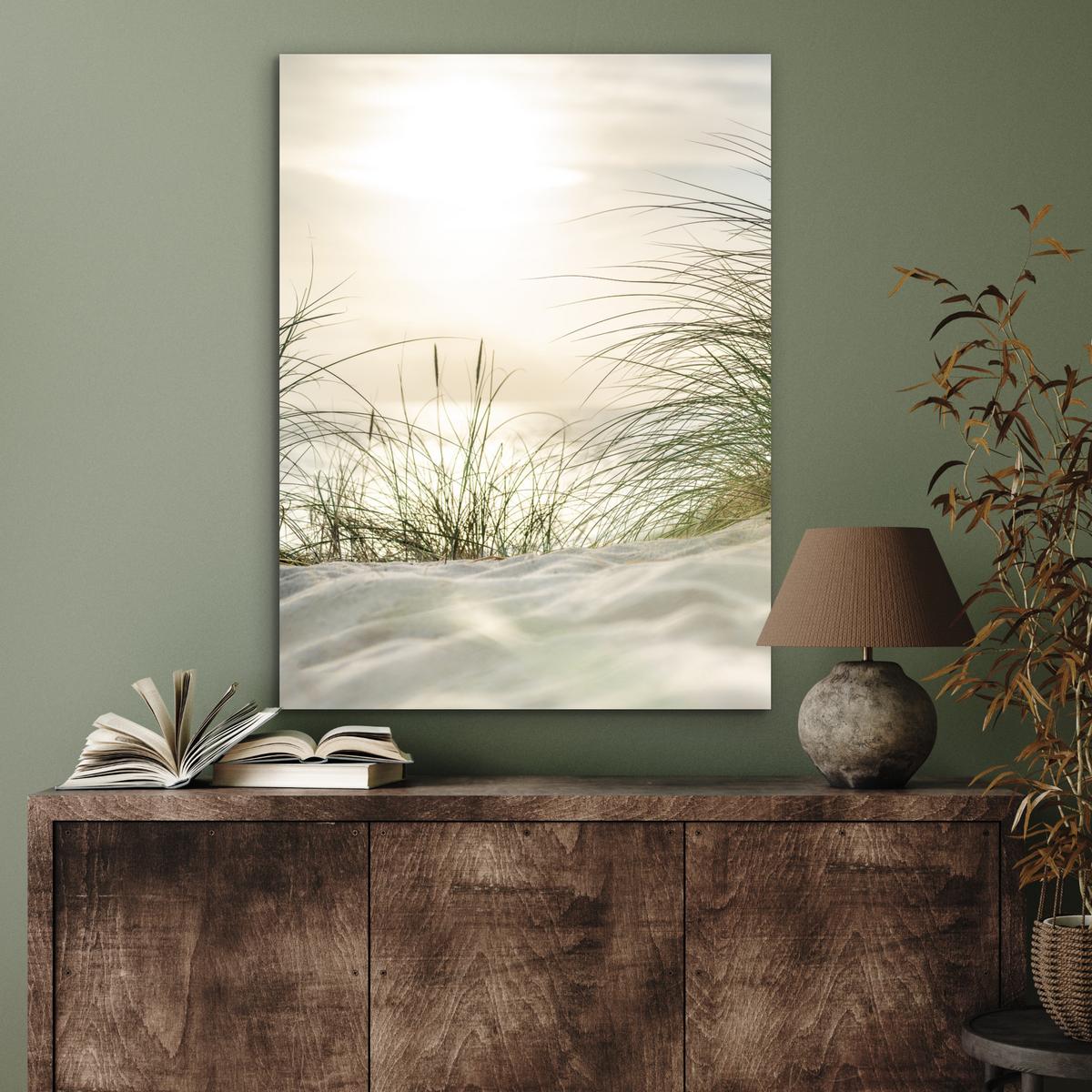 METALLBILD Dünen mit Strandhafer in der Sonne des Nationalparks Schleswig-Holsteinisches Wattenmeer 60x80 cm - Creme, Metall (60/80cm) - MuchoWow