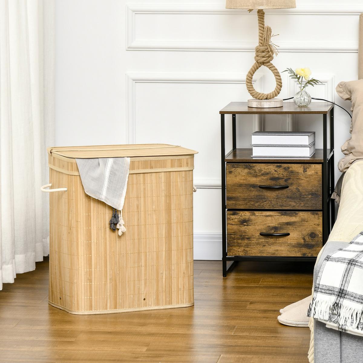 WÄSCHEKORB mit Deckel 90 L, Natur - Naturfarben, Naturmaterialien (35.2/59.5/54.2cm) - HOMCOM