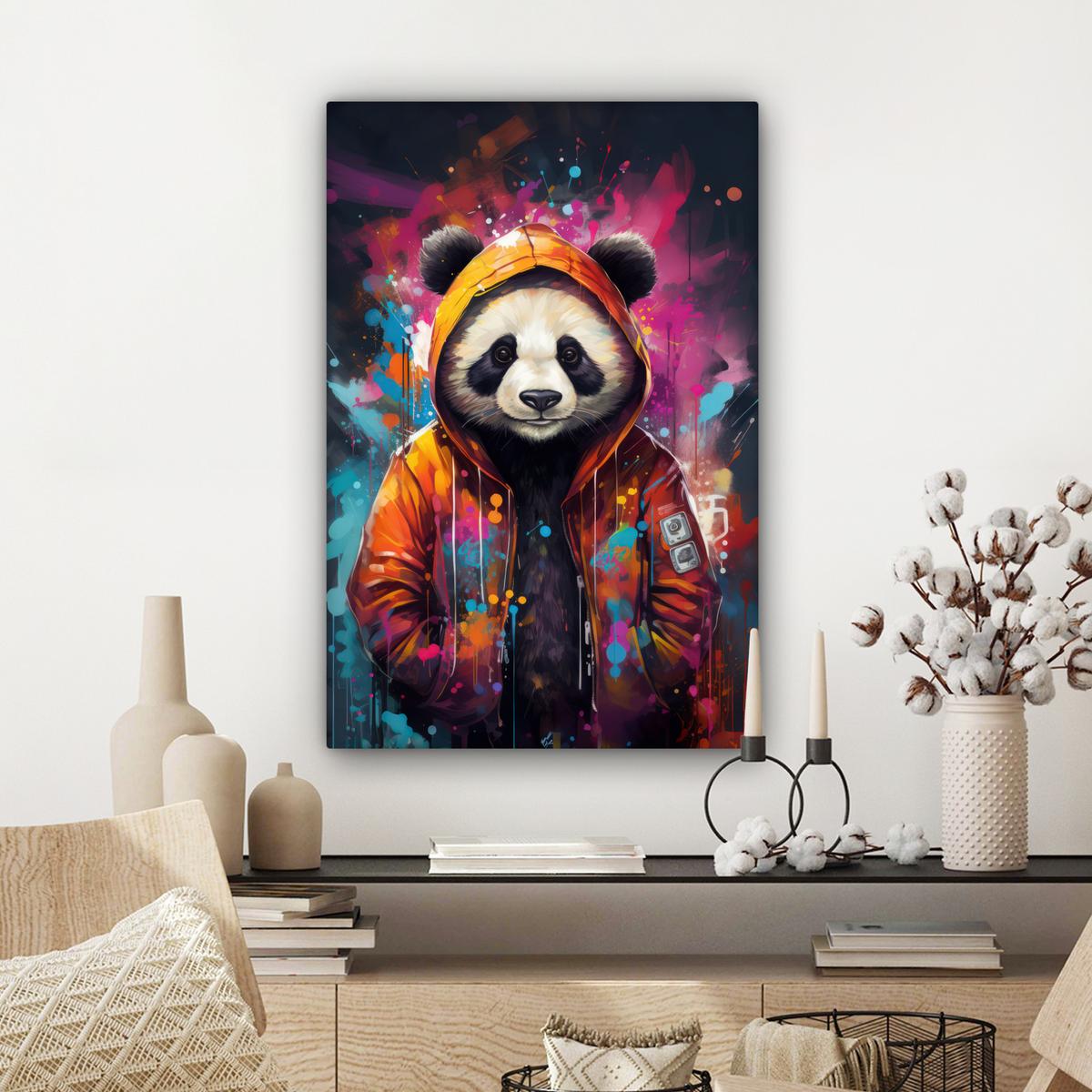 LEINWANDBILD Panda - Jacke - Graffiti - Orange Wanddeko 40x60 cm - Orange, Textil (40/60cm) - MuchoWow