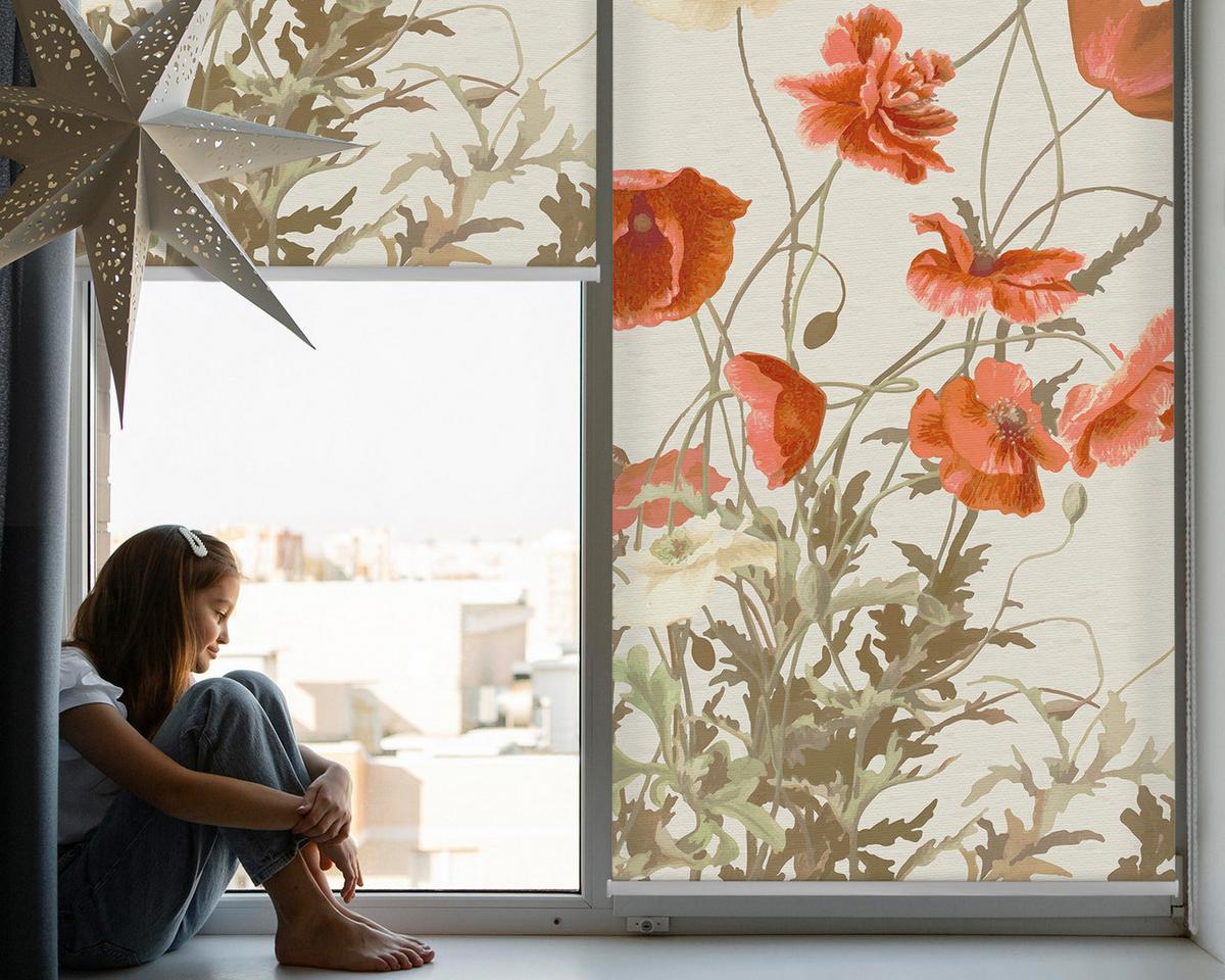 INNENROLLO - Fensterrollo - Rollo - 80x180 cm - Mohnblumen - Grau, Kunststoff (80/180/0.5cm) - TULUP