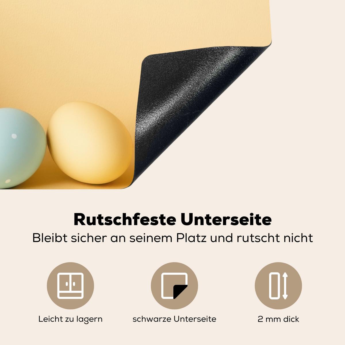 HERDABDECKPLATTE Eier - Kaninchen - Pastellfarbtöne Herdabdeckung Induktionsfeld 75x52 cm - Hellgelb, Kunststoff (75/52/0.2cm) - MuchoWow