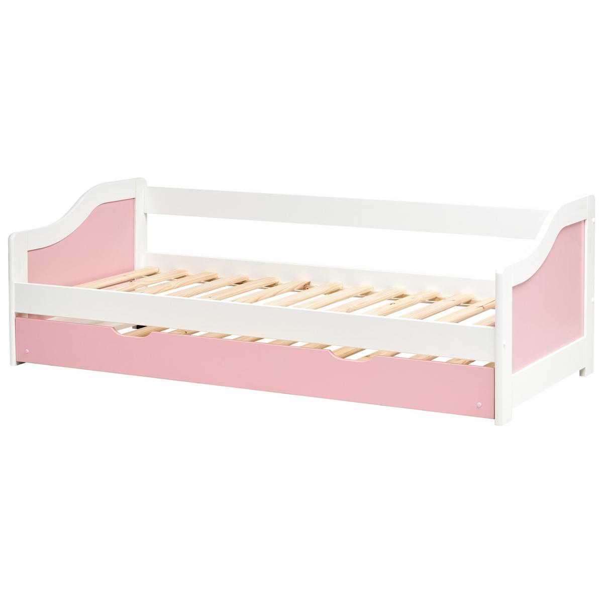 AUSZIEHBETT Kiefernholz 90/200 cm Rosa Luneray - Pink, Holz (90/200cm) - Beliani