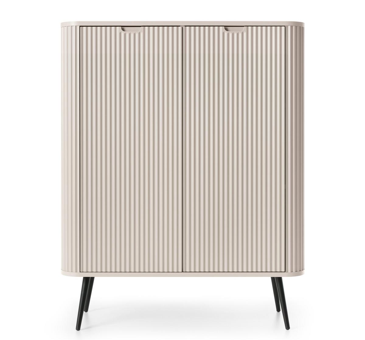 HIGHBOARD Salvia 2T Beige, Schwarz 103/129/39 cm – mit geriffelten Fronten und hohen Beinen - Beige/Schwarz, Holzwerkstoff/Metall (103/129/39cm) - AX Living