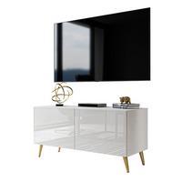 TV-ELEMENT AURA 100 Weiß Hochglanz mit LED-Beleuchtung – Beinfarbe: Gold - Weiß, Holzwerkstoff (100/49/40cm) - Lookway