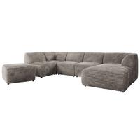 WOHNLANDSCHAFT MODARO U 6M - Hellbraun Cord - Rechts - Hellbraun/Schwarz, Textil (345/78/180cm) - MKS
