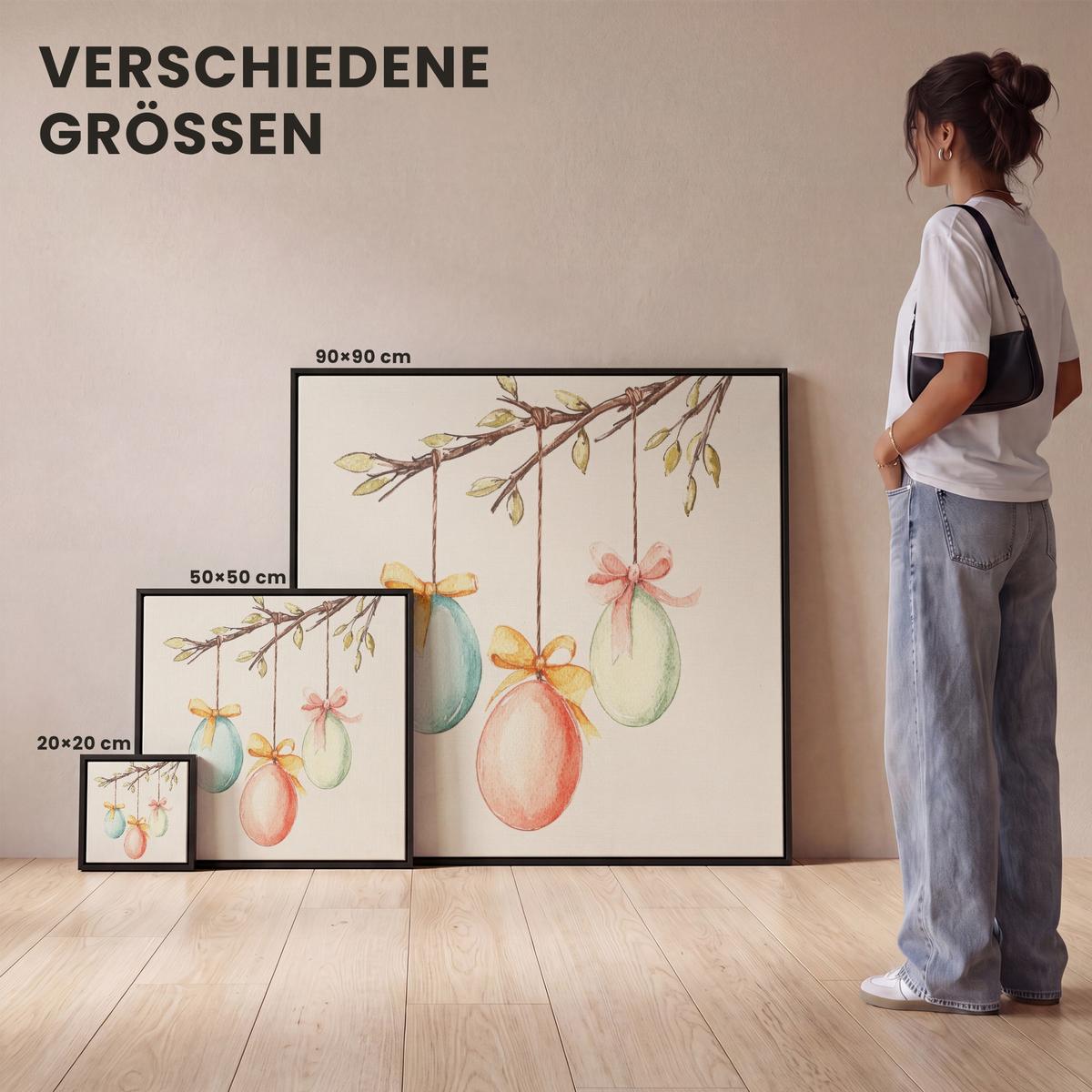 LEINWAND Bilder mit Rahmen - Osterkuchen - Schleife - Eier - 20x20 - Creme, Textil (20/20cm) - MuchoWow