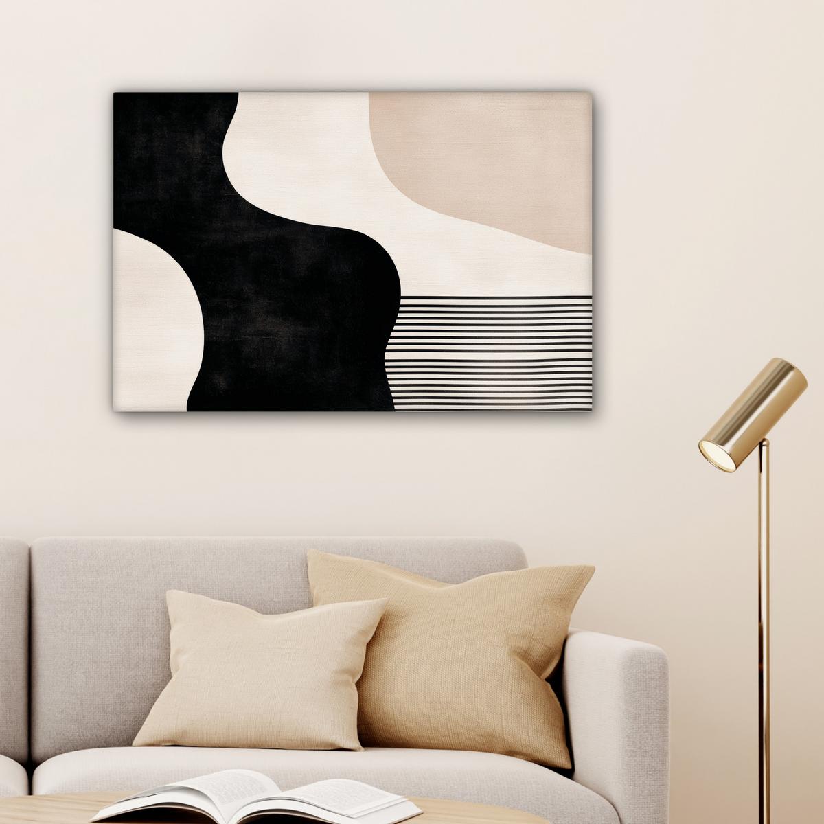 LEINWANDBILD Abstrakt - Japandi - Beige - Modern Gemälde 60x40 cm - Schwarz, Textil (60/40cm) - MuchoWow