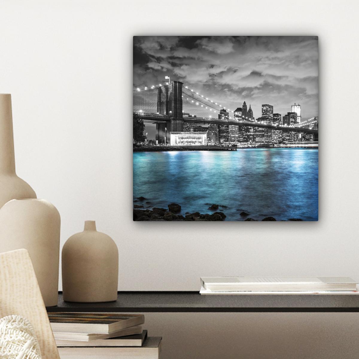 LEINWANDBILD New York - Skyline - Stadt - Blau Deko Wohnzimmer 20x20 cm - Blaugrau, Textil (20/20cm) - MuchoWow