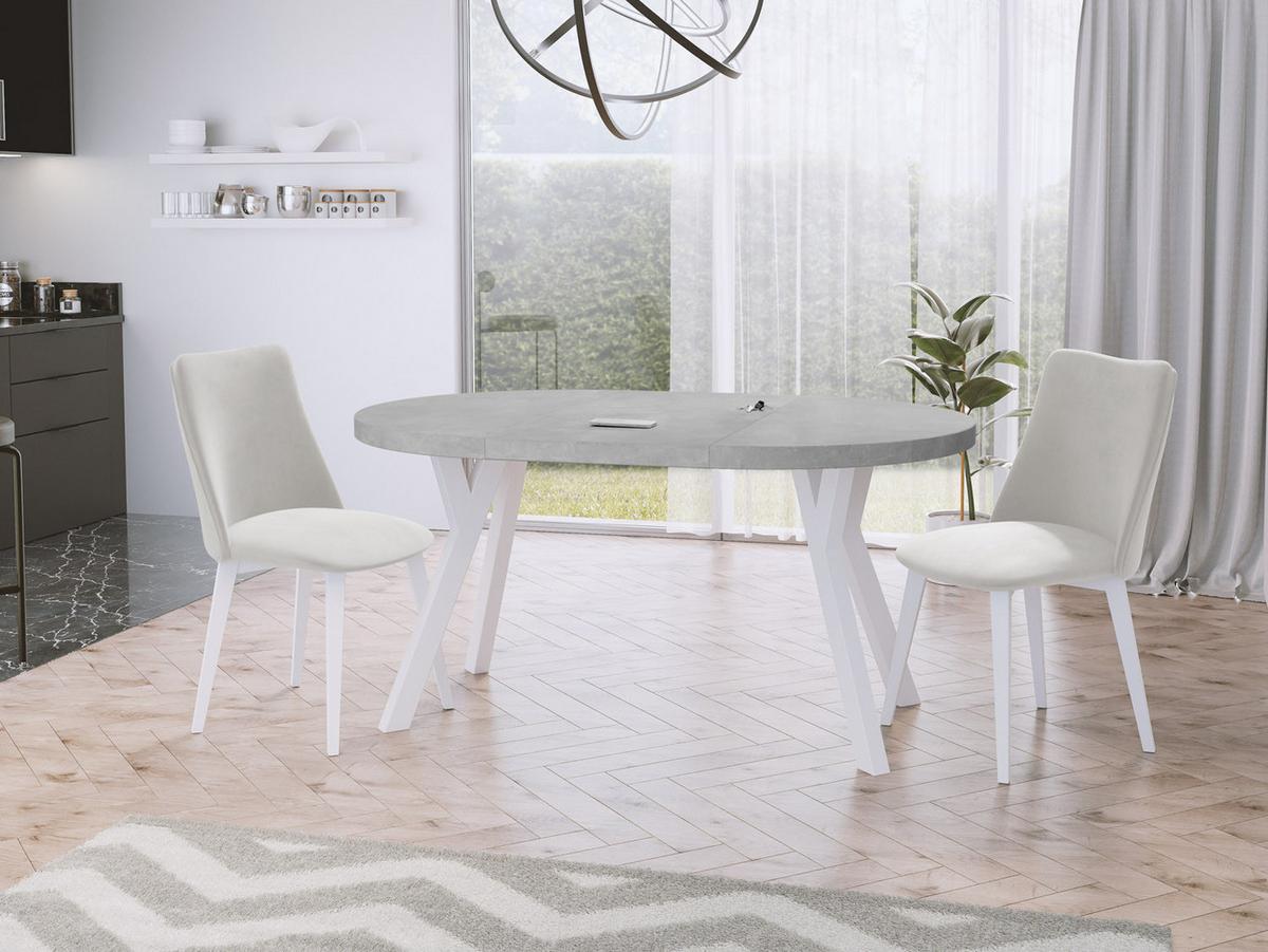 ESSTISCH Twixy runder ausziehbarer, Grauer Beton 100-150/100/76 cm - Hellgrau/Weiß, Holz/Holzwerkstoff (100/150/76cm) - WFL GROUP