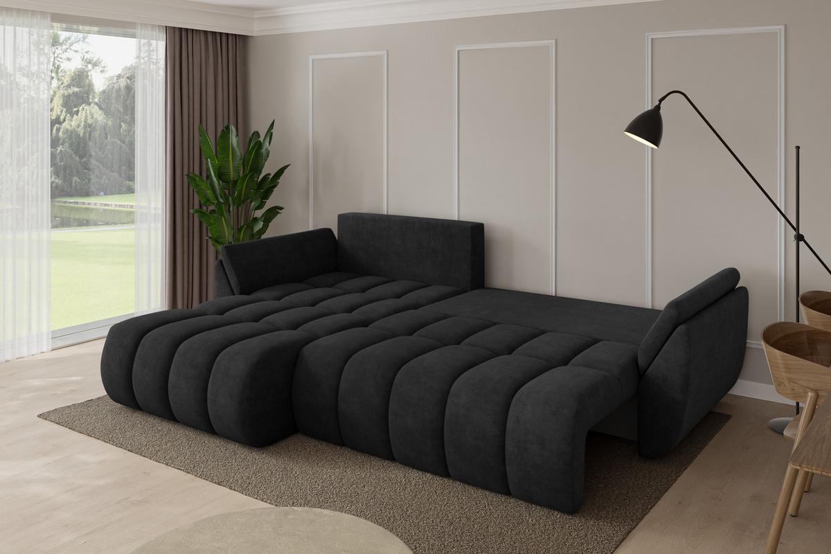 ECKSOFA mit Schlaffunktion Ottomane Links TOKO-L-v1 277x194x86 Schwarz Velours - Schwarz, Holzwerkstoff/Kunststoff (277/194cm) - ALTDECOR