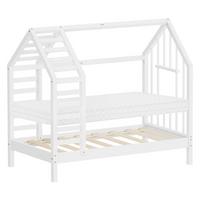 KINDERBETT 70x140 cm mit Matratze Lattenrost & Dach Hausbett aus massivem Kiefernholz Weiß - Weiß, Holz (70/140cm) - ML-DESIGN