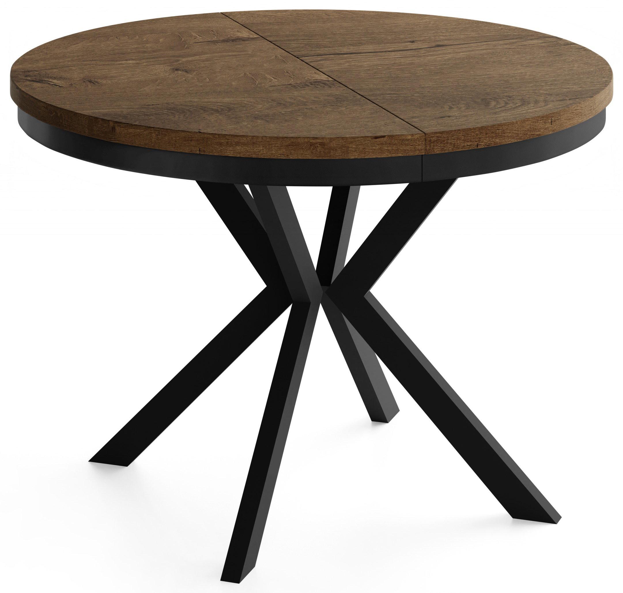 ESSTISCH Ross runder ausziehbarer, Lefkas Eiche 100-180/100/76 cm - Alteiche/Schwarz, Holzwerkstoff/Metall (100/180/76cm) - WFL GROUP