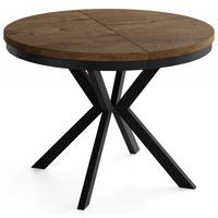 ESSTISCH Ross runder ausziehbarer, Lefkas Eiche 100-180/100/76 cm - Alteiche/Schwarz, Holzwerkstoff/Metall (100/180/76cm) - WFL GROUP