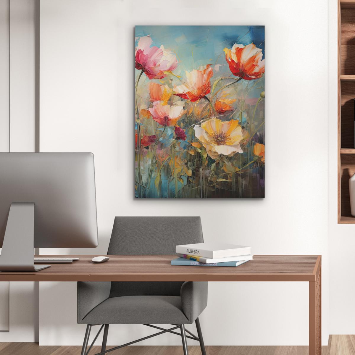 AKUSTIKBILD Blumen - Aquarell - Kunst - Botanisch - Natur Wandbilder 60x80 cm - Orange, Kunststoff (60/80/0.9cm) - MuchoWow