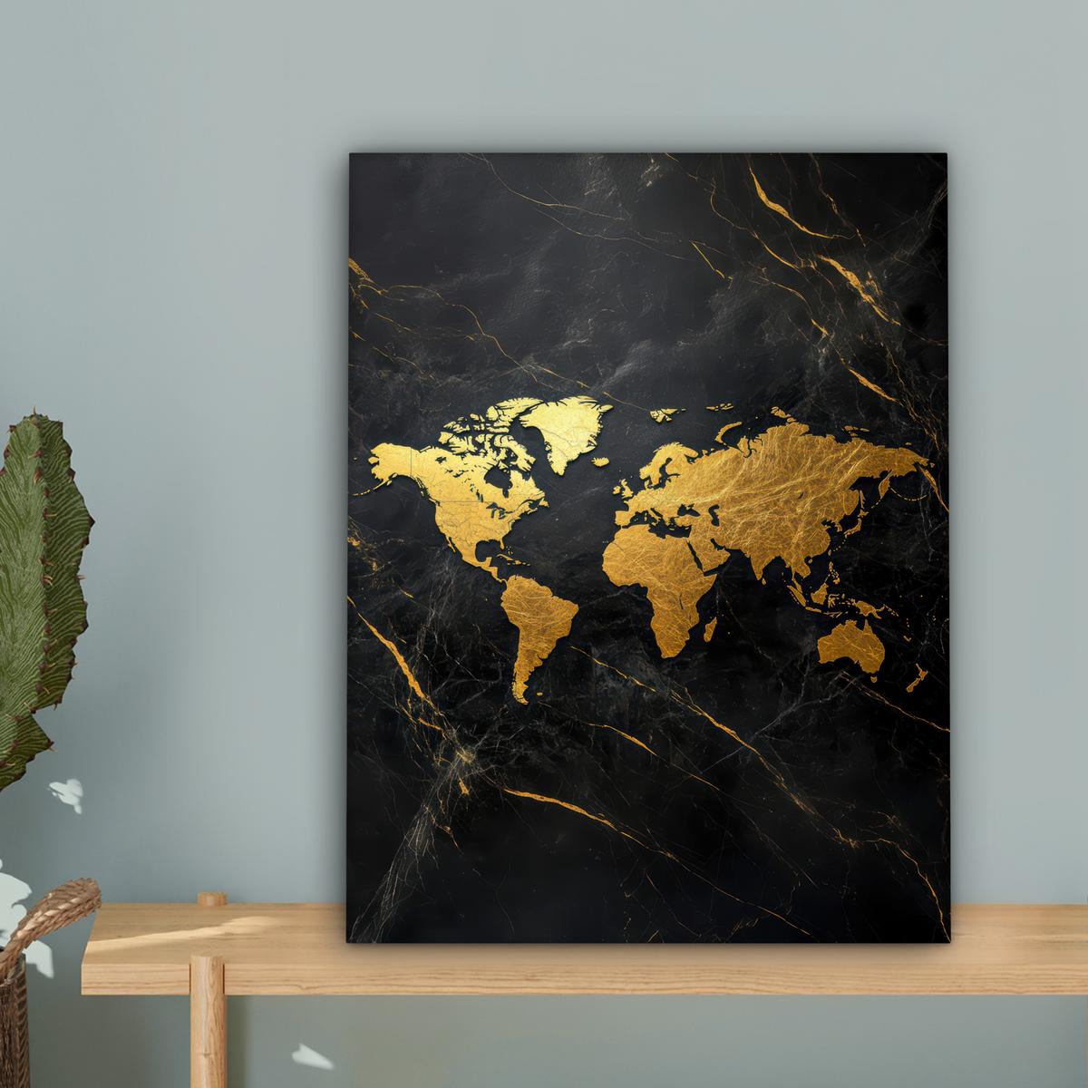 LEINWANDBILD Weltkarte - Gold - Marmor Room Decor 30x40 cm - Goldfarben, Textil (30/40cm) - MuchoWow