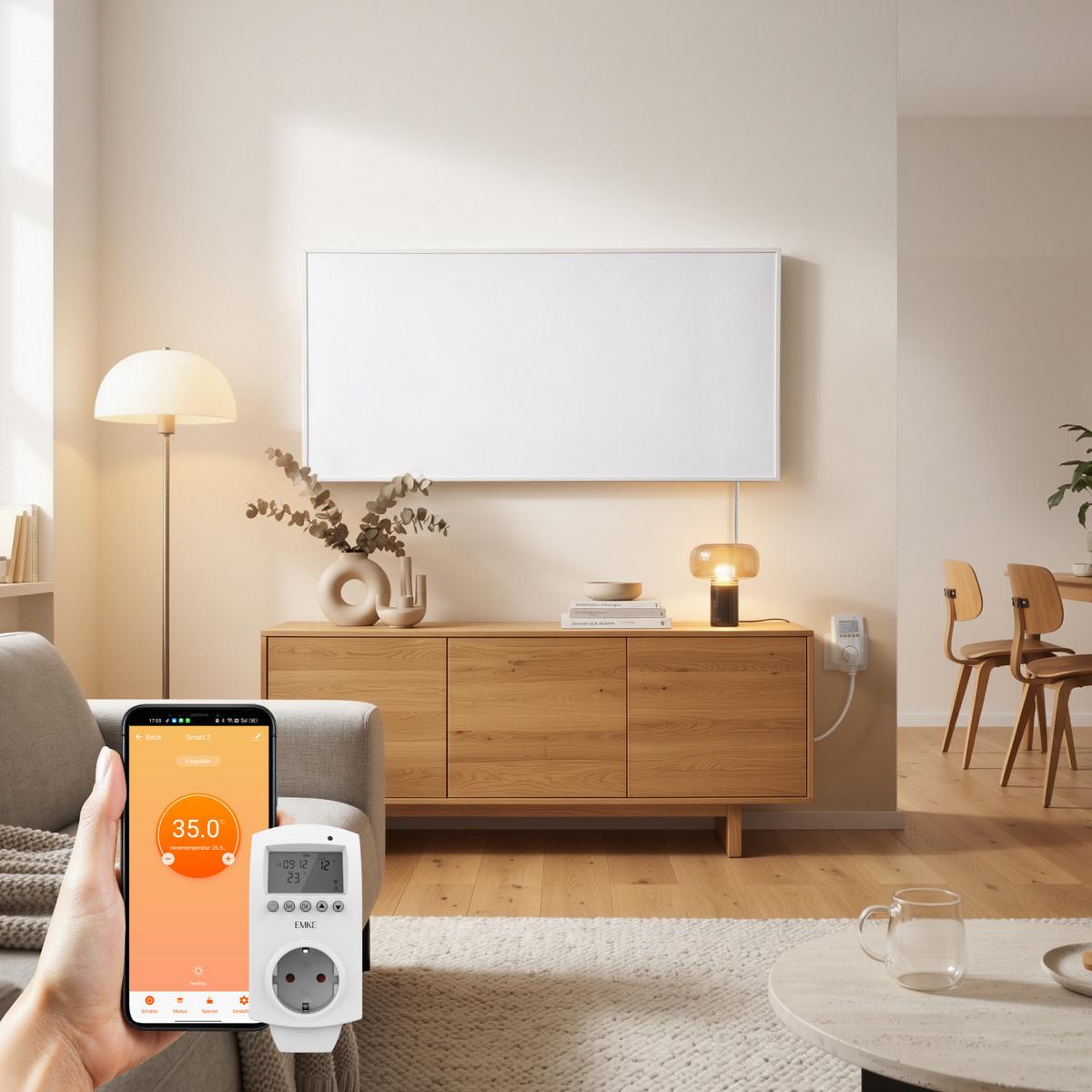 WANDKONVEKTOR Elektrisch 1000 W mit Thermostat und App Steuerung 119,5/59,5 cm - Weiß, Kunststoff/Metall (119.5/59.5/2cm) - EMKE