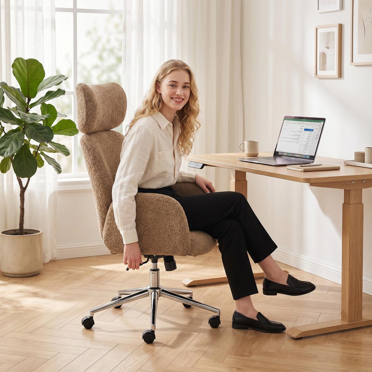 BÜROSTUHL Polyester Braun - Silberfarben/Braun, Textil/Metall (65/123/75cm) - HOMCOM