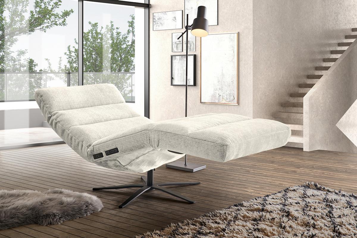 RELAXLIEGE ALINA Cremeweiß Cord Relaxfunktion, Drehbar (360°) - Creme/Schwarz, Textil/Metall (82/115/156cm) - KAWOLA