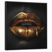 LEINWAND Bilder mit Rahmen - Frau - Porträt - Lippen - Gold - Schwarz - 90x90 - Schwarz, Textil (90/90cm) - MuchoWow
