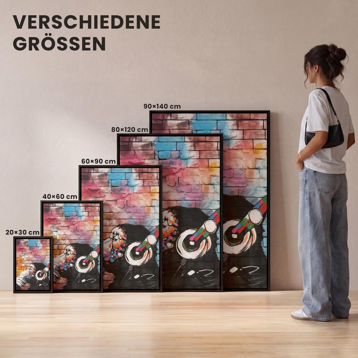 LEINWAND Bilder mit Rahmen - Affe - Graffiti - Musik - 40x60 - Multicolor, Textil (40/60cm) - MuchoWow