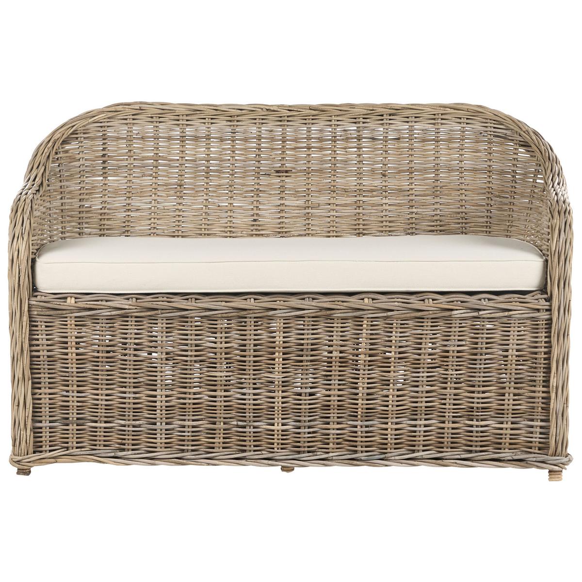 GARTENSOFA 2-Sitzer mit Ottomane Naturfarben Susua - Naturfarben/Weiß, Naturmaterialien (141/86/69cm) - Beliani