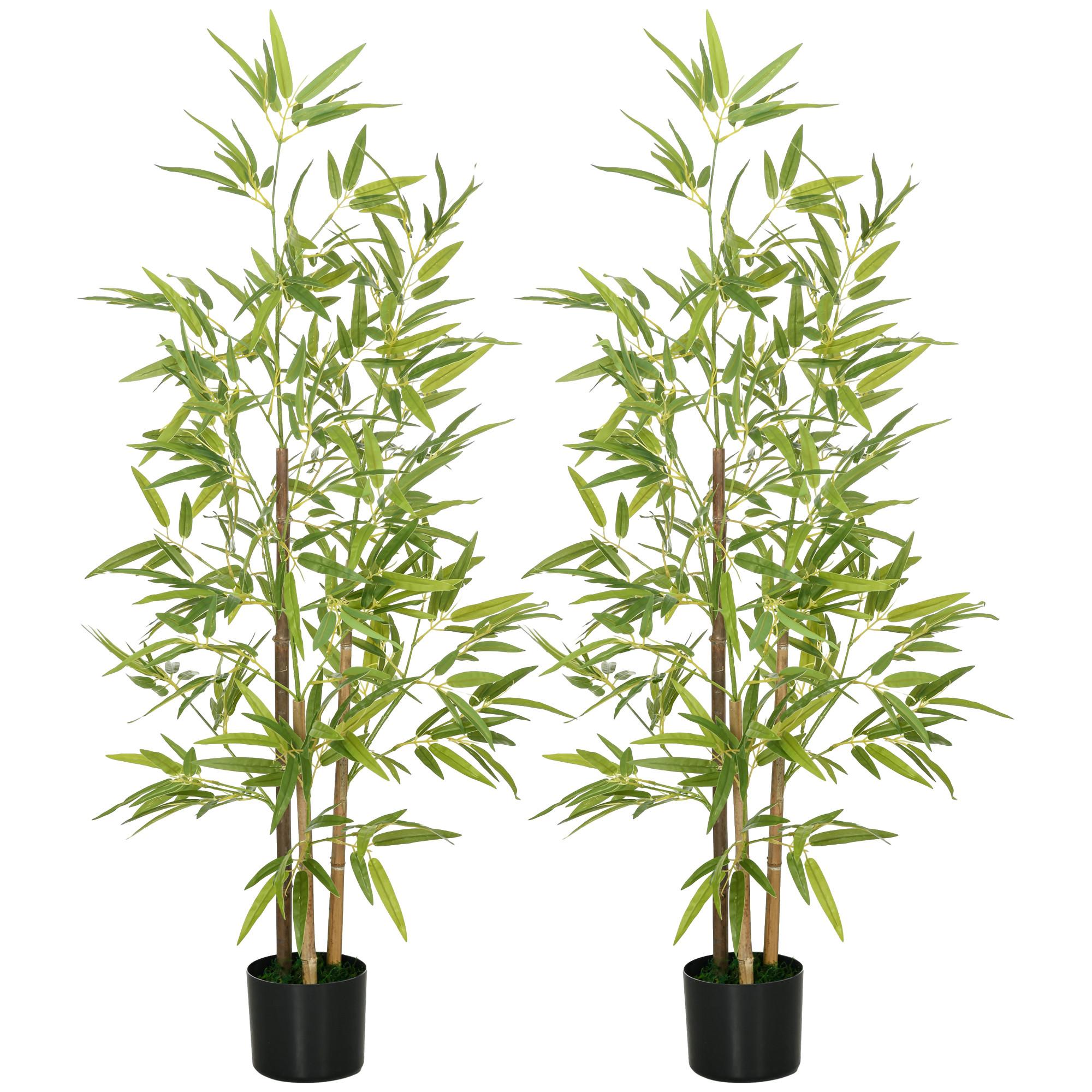 KÜNSTLICHE Pflanzen 2er Set, Kunst Bambus, 120 cm - Grün, Kunststoff (120cm) - HOMCOM