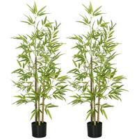 KÜNSTLICHE Pflanzen 2er Set, Kunst Bambus, 120 cm - Grün, Kunststoff (120cm) - HOMCOM