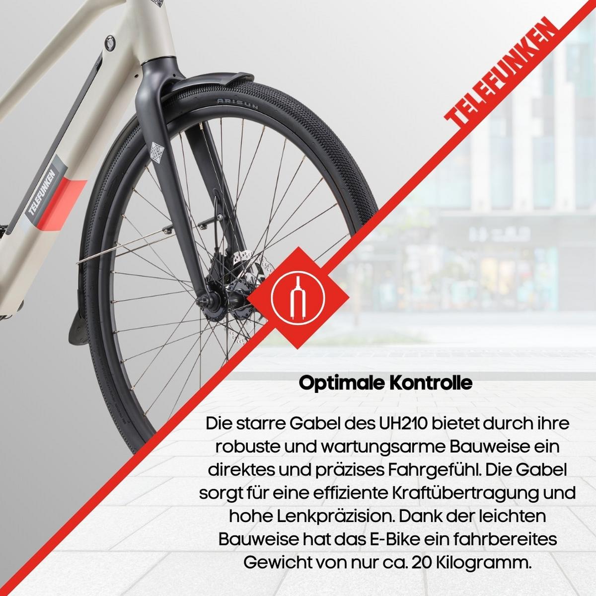 E-BIKE Urban UH210 Elektrofahrrad 28 Zoll Pedelec 417,6 Wh Hinterradmotor 7-Gang Kettenschaltung, leicht - Grau, Metall (111cm) - Telefunken