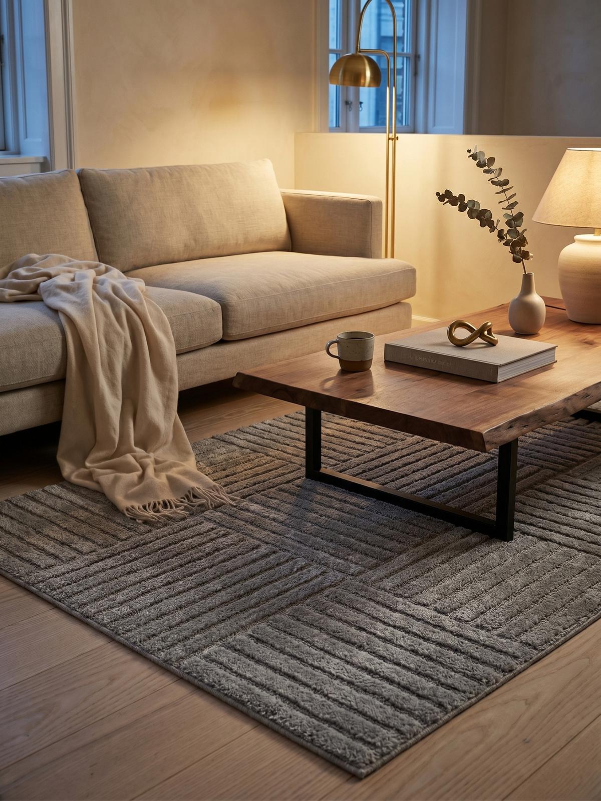 TEPPICH Hochflor RIGI in Silber, mit Cord-Streifen-Patchwork, 80 x 150 cm - Silberfarben, Textil (150/80cm) - KADIMA DESIGN