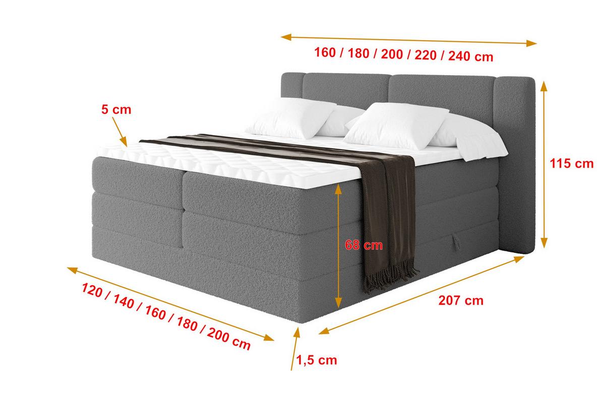 BOXSPRINGBETT mit Matratze H3/H4 - EVON KING - 180x200 cm Grau - Taupe, Holzwerkstoff (180/200cm) - ALTDECOR