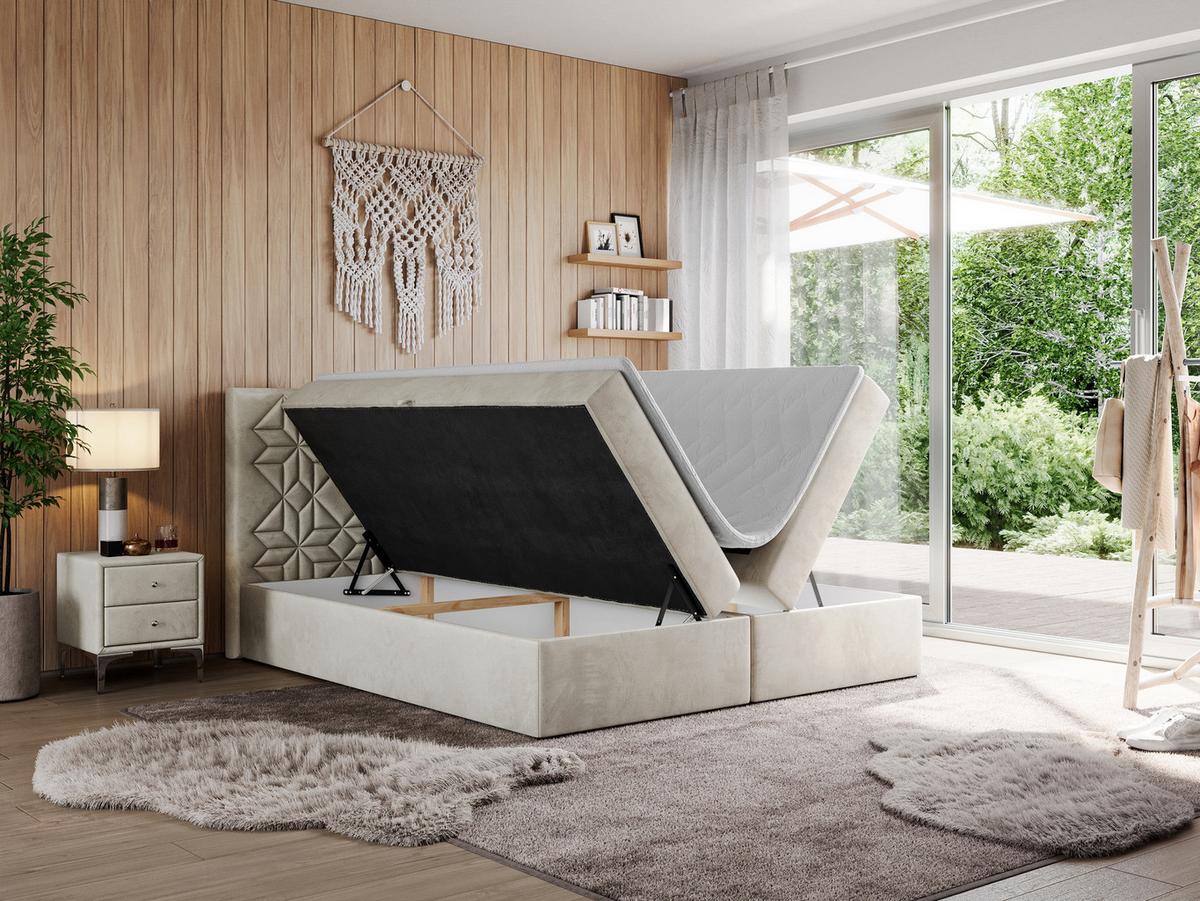 BOXBETT LEILA 140/200 Beige Velvet - H3 - Beige, Holz/Textil (140/200cm) - MKS